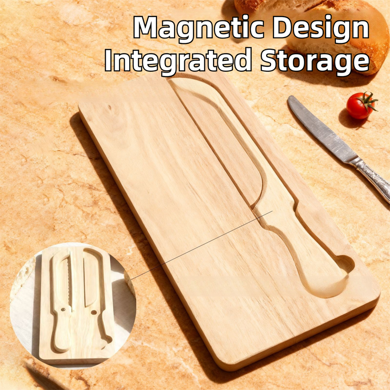 Portable Magnetic Bread Slicing Set: Serrated Toast Knife with Integrated Wooden Cutting Board