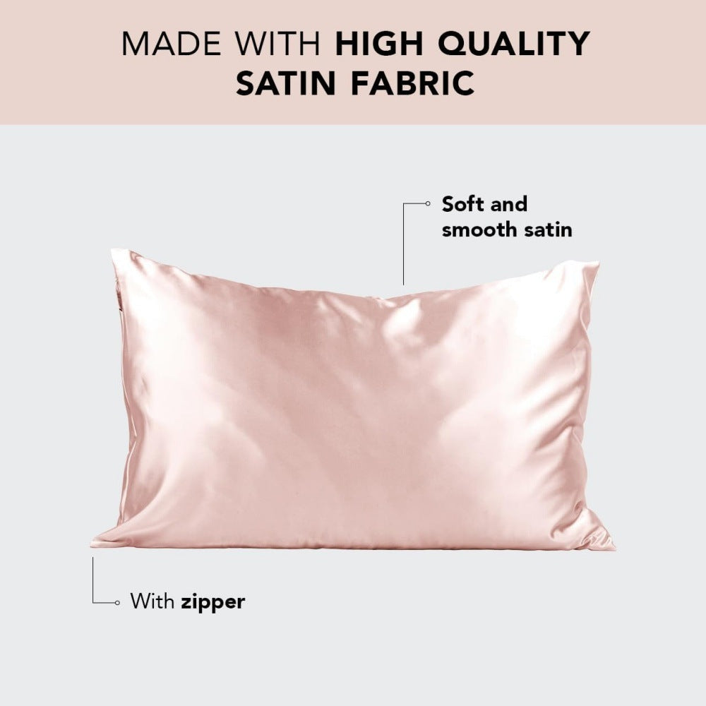 1-Pair Pink Luxury Satin Silk Pillowcase for Hair and Skin - Smooth Cooling Pillow Cover with Envelope Closure - Queen (20x30")