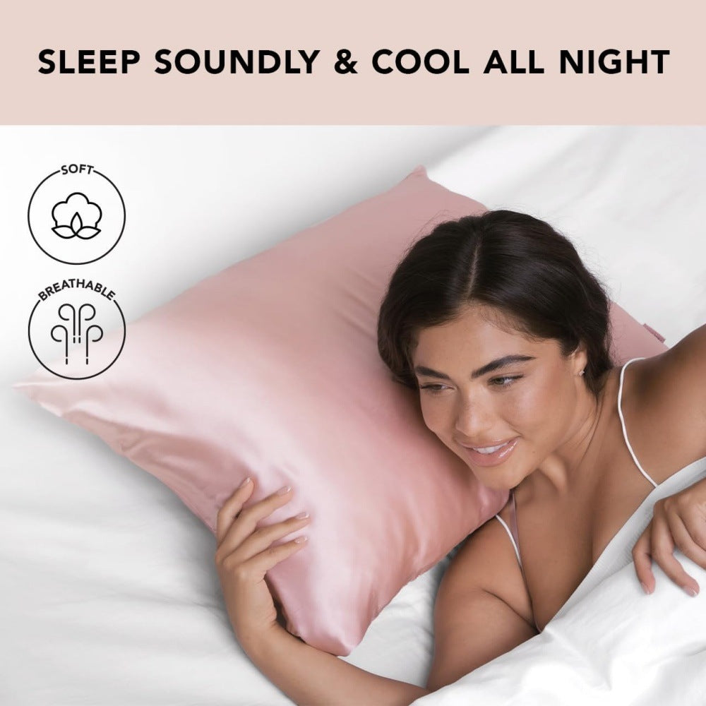 1-Pair Pink Luxury Satin Silk Pillowcase for Hair and Skin - Smooth Cooling Pillow Cover with Envelope Closure - Queen (20x30")