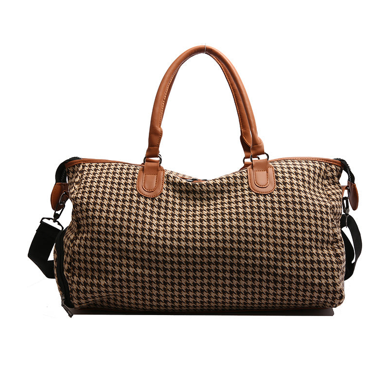 Brown Large Capacity Knitted Travel Bag with Shoe-Zone - Weekend Overnight &amp; Carry-on Gym Bag