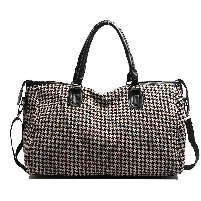 Black Large Capacity Knitted Travel Bag with Shoe-Zone - Weekend Overnight & Carry-on Gym Bag