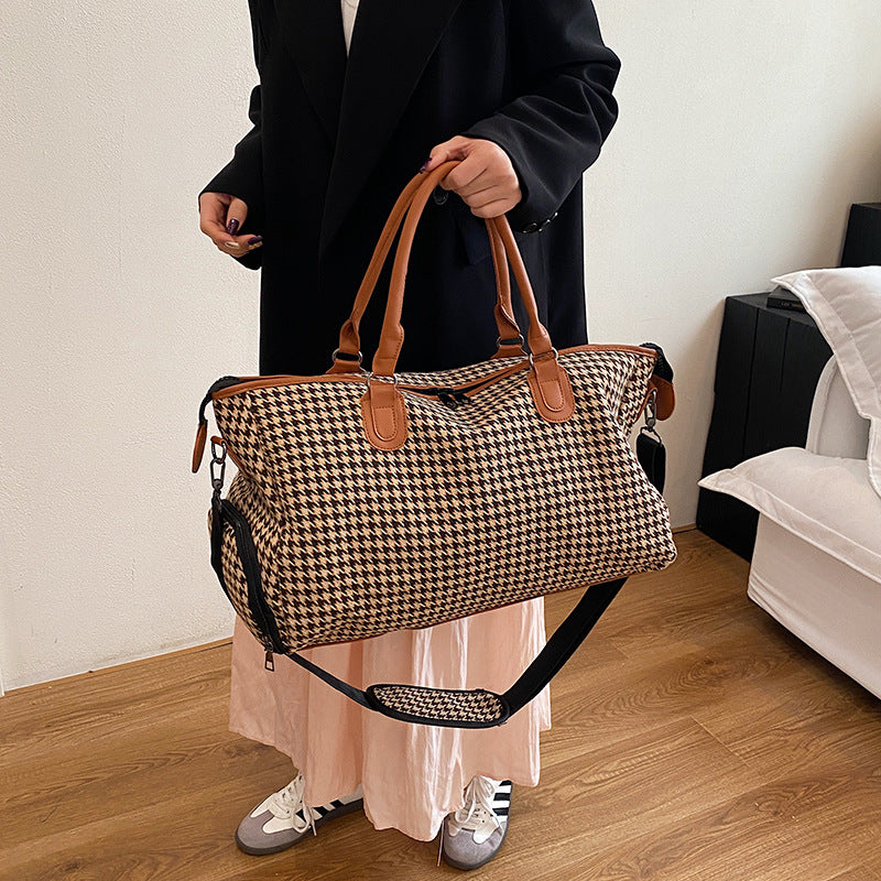 Black Large Capacity Knitted Travel Bag with Shoe-Zone - Weekend Overnight & Carry-on Gym Bag