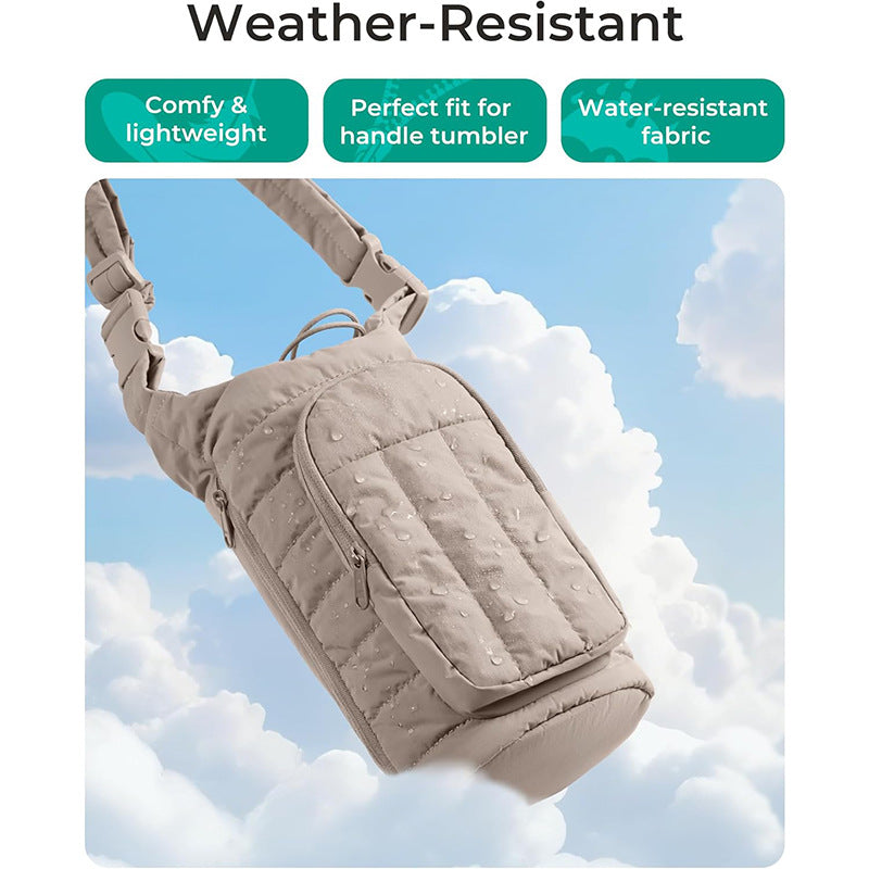 Black Nylon Quilted Insulated Water Bottle Bag for 18-64oz Flask - Lightweight Sports & Travel Puffer Shockproof Protective Pouch