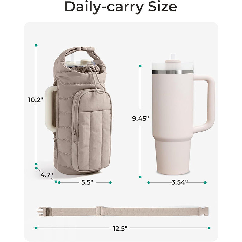 Purple Nylon Quilted Insulated Water Bottle Bag for 18-64oz Flask - Lightweight Sports & Travel Puffer Shockproof Protective Pouch