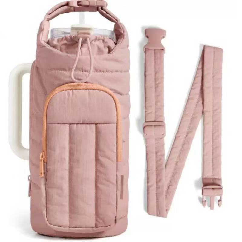 Coral Nylon Quilted Insulated Water Bottle Bag for 18-64oz Flask - Lightweight Sports & Travel Puffer Shockproof Protective Pouch