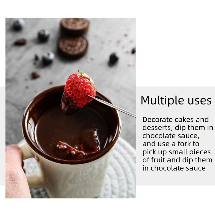 Red European Style Ceramic Chocolate & Cheese Melter Set - 200ml Mini Melting Mug & Fork