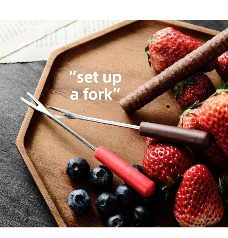 Red European Style Ceramic Chocolate & Cheese Melter Set - 200ml Mini Melting Mug & Fork