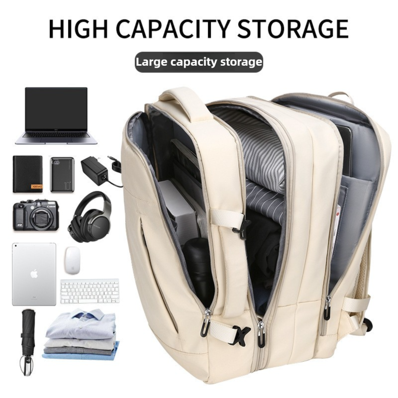 Pink Expandable Travel Laptop Backpack with USB Charging Port - Waterproof Nylon Business Bag with 11cm Depth Extension (45x32cm)