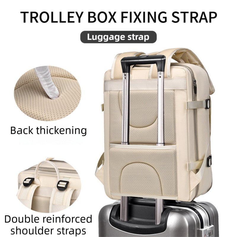 Pink Expandable Travel Laptop Backpack with USB Charging Port - Waterproof Nylon Business Bag with 11cm Depth Extension (45x32cm)