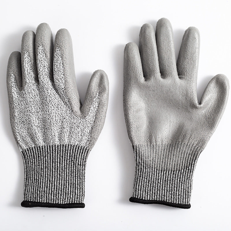 2-Pair Grey Level 5 Cut Resistant Work Glove - Anti-Abrasion &amp; Anti-Puncture Protective Gloves (L Size)