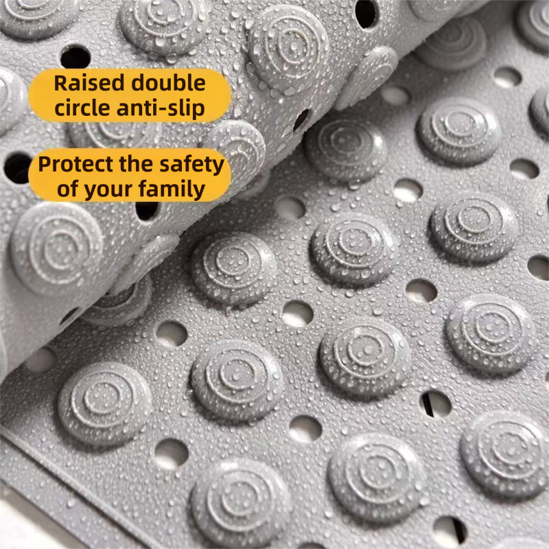 Khaki Eco-Friendly Bath Mat with Massage Points - Anti-Slip Suction Cup Safety Bathroom Rug (S Size 68.5X34x2 CM)