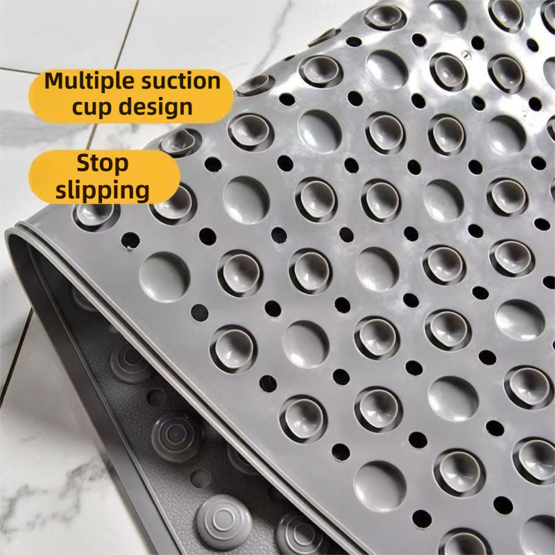 Khaki Eco-Friendly Bath Mat with Massage Points - Anti-Slip Suction Cup Safety Bathroom Rug (S Size 68.5X34x2 CM)