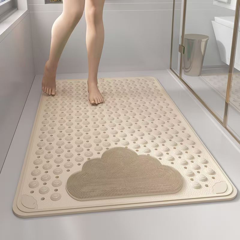 2-Pack Khaki Eco-Friendly Bath Mat with Massage Points - Anti-Slip Suction Cup Safety Bathroom Rug (M Size 75.5X44x2 CM)