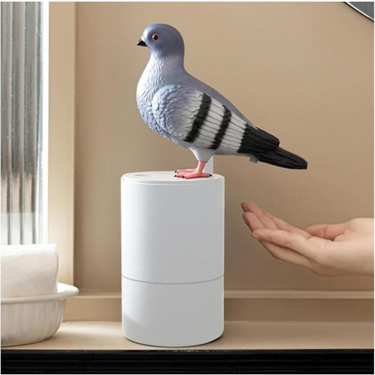Adorable Grey Pigeon Smart Motion Sensor Foam Pump - Touchless Hand Washer with Anti-Glare Technology for Outdoor &amp; Bright Light