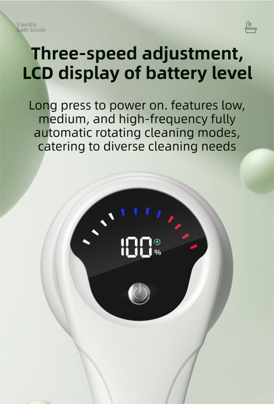 Grey Electric 360°Rotating Shower Brush with Long Handle for Back Scrubbing(43CM) - IPX7 Waterproof & Premium Silicone & PA Bristles