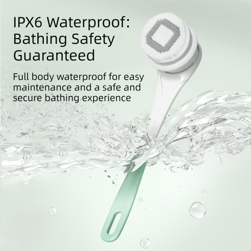 Grey Electric 360°Rotating Shower Brush with Long Handle for Back Scrubbing(43CM) - IPX7 Waterproof & Premium Silicone & PA Bristles