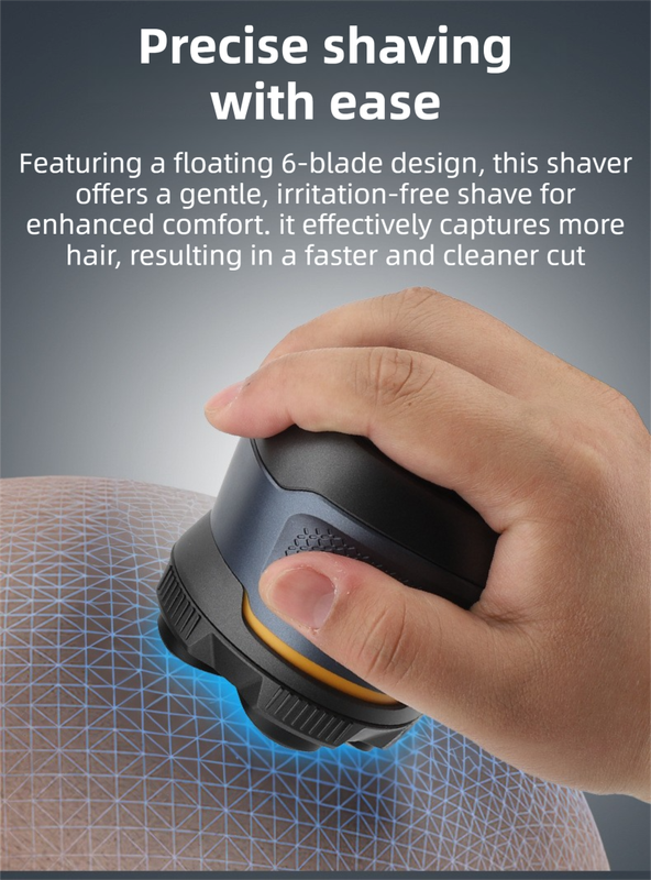 Blue Men's 6D Magnetic Rotary Head Shaver for Wet/Dry Use - Professional Electric Bald Head Shaver & Beard Trimmer (Model 372)