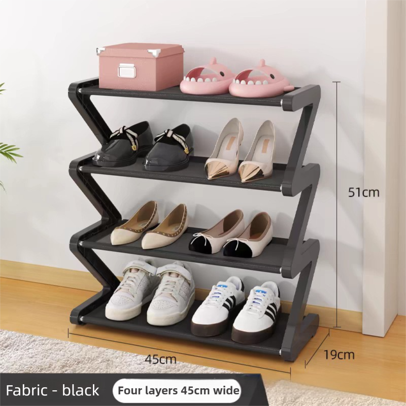 Black Stable Z-Shaped 4-Tier Shoe Rack(51x45CM) - Waterproof Cloth & Sturdy Steel Pipe, Easy Assembly & Space Saving for Dormitory & Small Apartments
