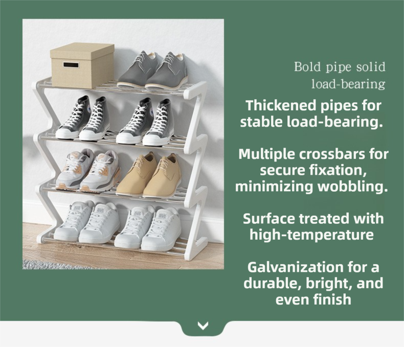 Black Stable Z-Shaped 4-Tier Shoe Rack(51x45CM) - Waterproof Cloth & Sturdy Steel Pipe, Easy Assembly & Space Saving for Dormitory & Small Apartments