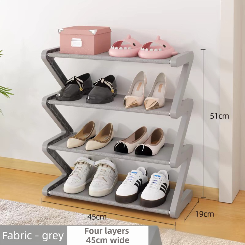 Grey Stable Z-Shaped 4-Tier Shoe Rack(51x45CM) - Waterproof Cloth &amp; Sturdy Steel Pipe, Easy Assembly &amp; Space Saving for Dormitory &amp; Small Apartments