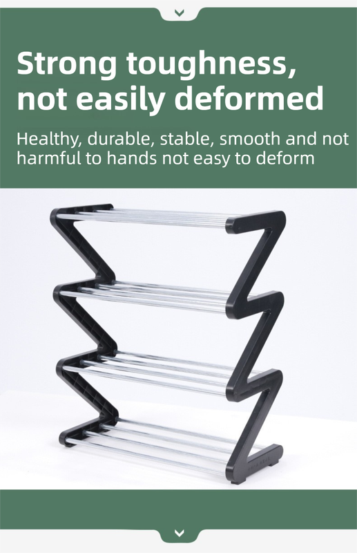 Grey Stable Z-Shaped 4-Tier Shoe Rack(51x45CM) - Waterproof Cloth & Sturdy Steel Pipe, Easy Assembly & Space Saving for Dormitory & Small Apartments