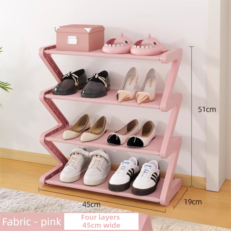 Pink Stable Z-Shaped 4-Tier Shoe Rack(51x45CM) - Waterproof Cloth &amp; Sturdy Steel Pipe, Easy Assembly &amp; Space Saving for Dormitory &amp; Small Apartments
