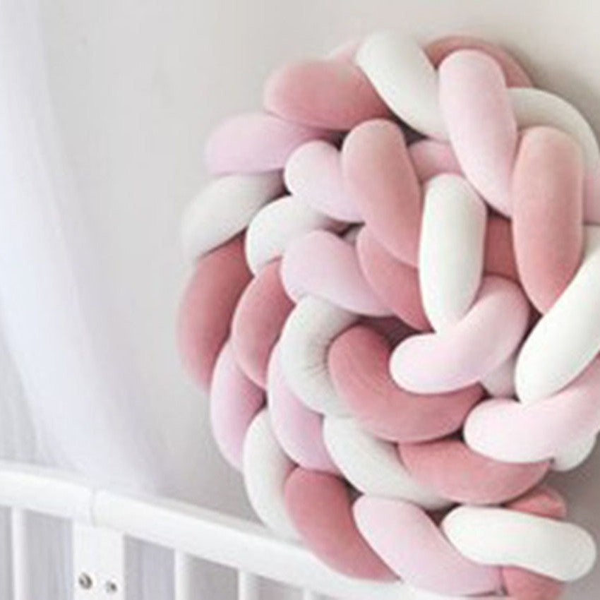 White &amp; Pink 2M Nordic 3-Strand Hand-Braided Knot Long Pillow - Soft Plush Sofa Cushion, Room Decor for Bedroom &amp; Living Room