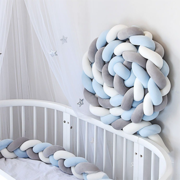 White & Grey & Blue 2M Nordic 3-Strand Hand-Braided Knot Long Pillow - Soft Plush Sofa Cushion, Room Decor for Bedroom & Living Room