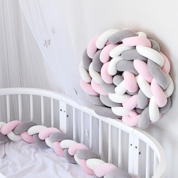 White & Grey & Pink 2M Nordic 3-Strand Hand-Braided Knot Long Pillow - Soft Plush Sofa Cushion, Room Decor for Bedroom & Living Room