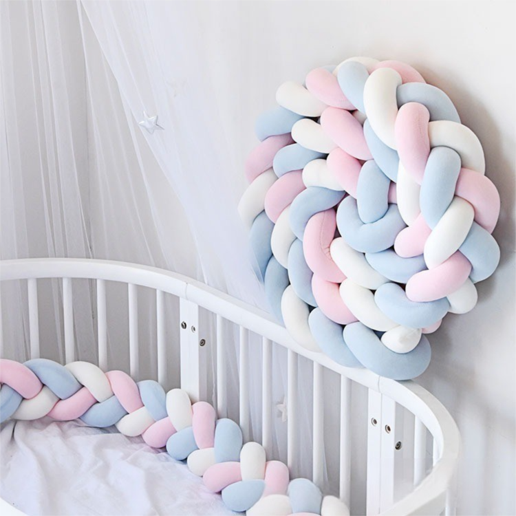 White &amp; Blue &amp; Pink 2M Nordic 3-Strand Hand-Braided Knot Long Pillow - Soft Plush Sofa Cushion, Room Decor for Bedroom &amp; Living Room