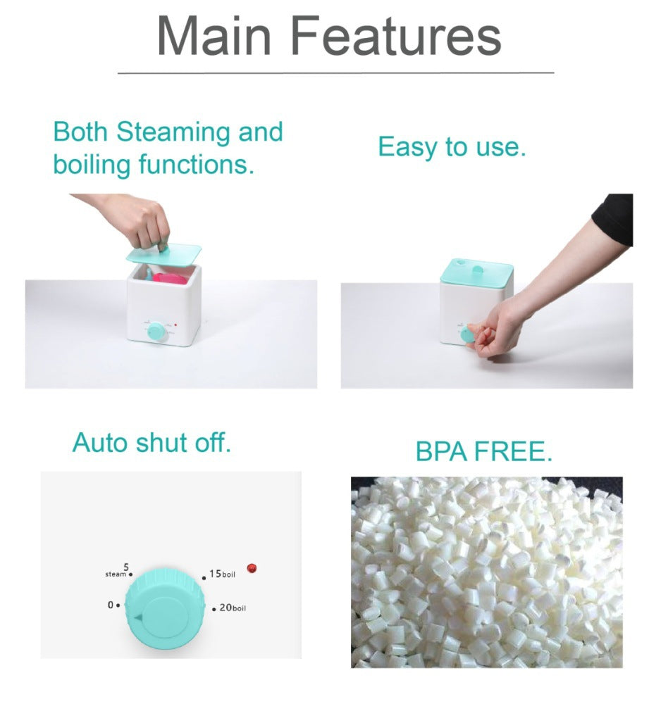 Green Portable 2-in-1 High-Temperature Steam & Boiling Sterilizer for Silicone Period Cups - Automatic One-Button Sanitizer Hygiene Device