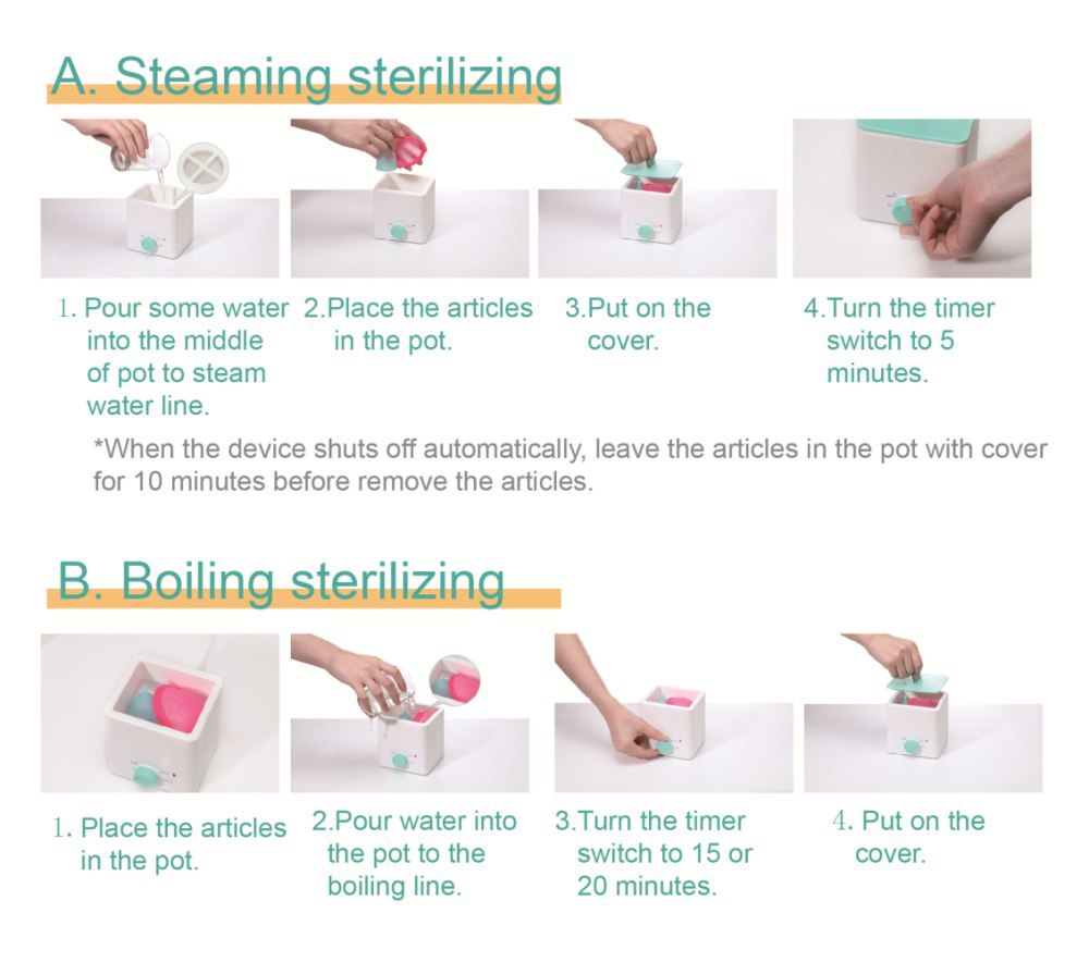 Orange Portable 2-in-1 High-Temperature Steam & Boiling Sterilizer for Silicone Period Cups - Automatic One-Button Sanitizer Hygiene Device