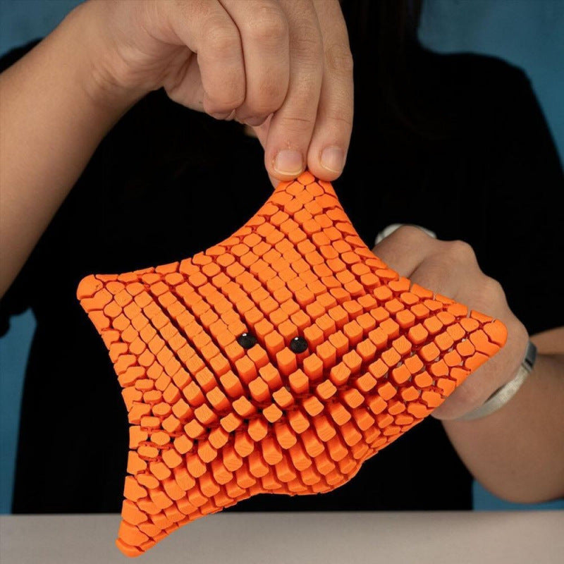 Orange 3D-Printed Articulated Starfish Fidget Toy for Stress Relief - Eco-Friendly 12cm Sensory Toy for Kids &amp; Adults