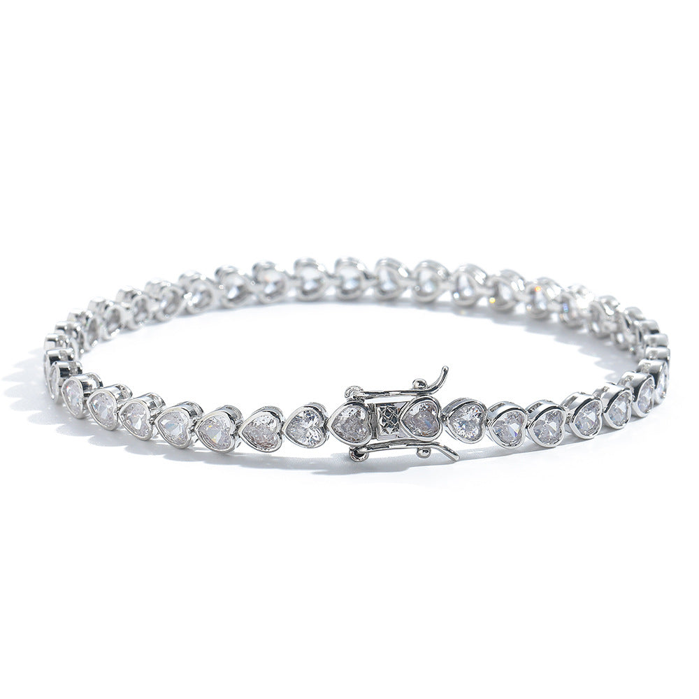 Sliver Bling Heart Tennis Bracelet for Women with Micro-Paved Heart Zirconia - Romantic Couple's Jewelry (7" Length)