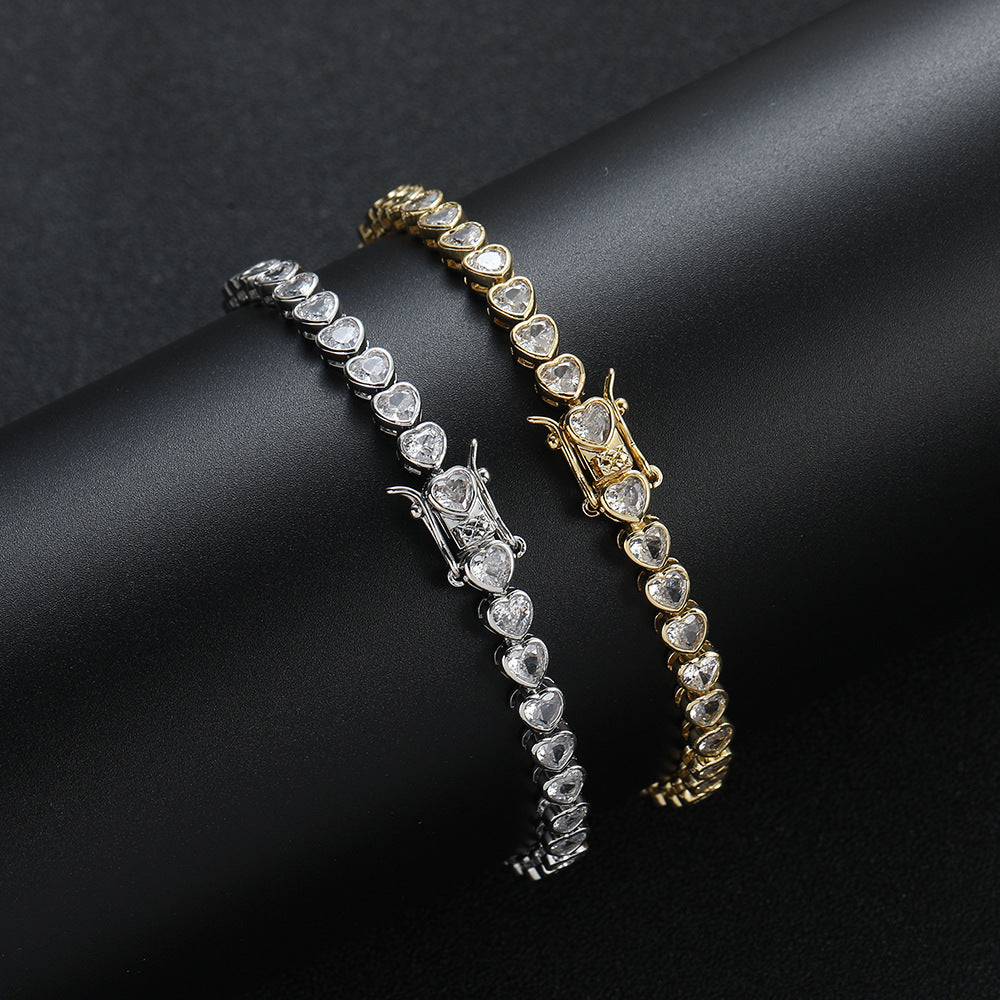 Gold Bling Heart Tennis Bracelet for Women with Micro-Paved Heart Zirconia - Romantic Couple's Jewelry (8" Length)