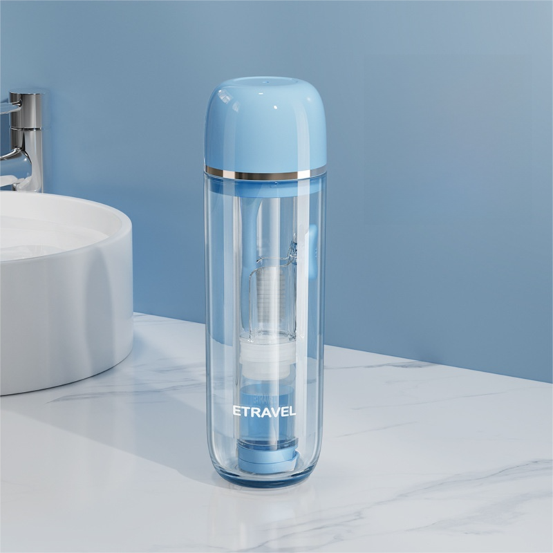 Blue Portable 2-in-1 Travel Toothbrush/Toothpaste Organizer & Mouthwash Cup - Lightweight and Durable Crystal Clear PC Material