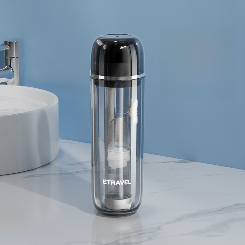 Grey Portable 2-in-1 Travel Toothbrush/Toothpaste Organizer &amp; Mouthwash Cup - Lightweight and Durable Crystal Clear PC Material