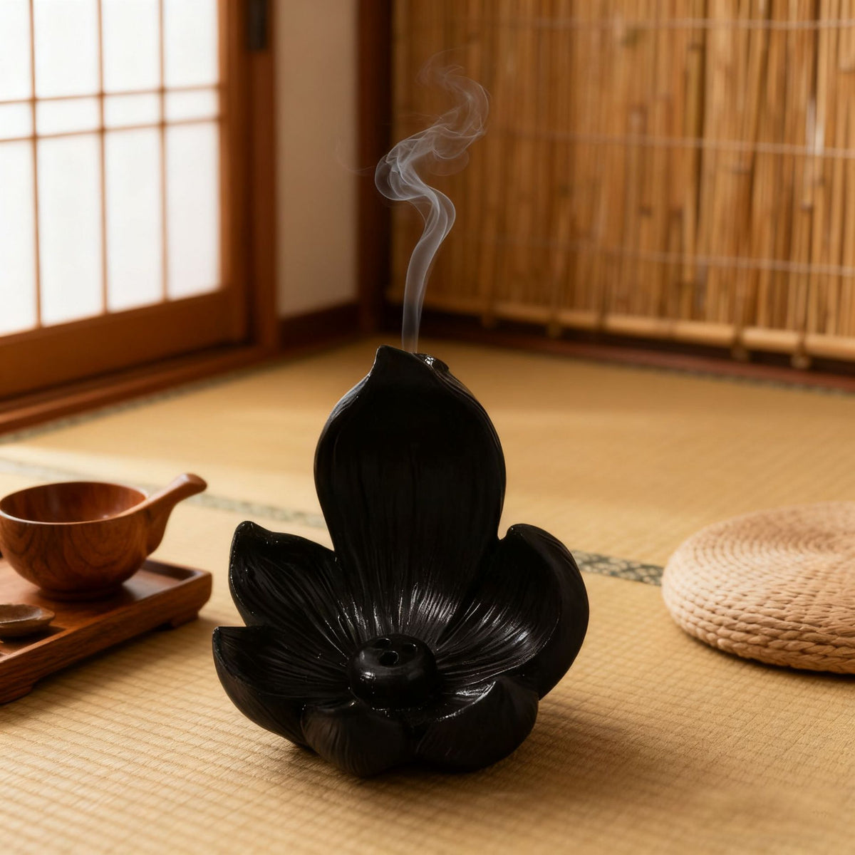 Black Zen Lotus Waterfall Backflow Aroma Diffuser - Premium Elegant Resin Craft for Meditation & Yoga, 10cm Compact Design