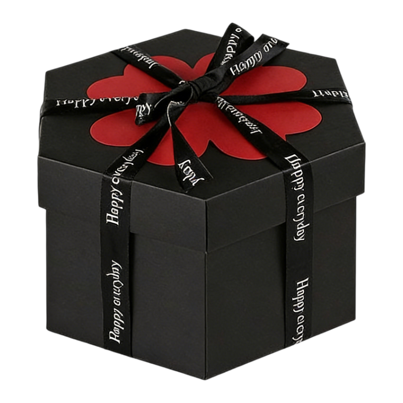 Black Hexagon 4-Layer 12-Pocket Explosion Gift Box(Finished) - Creative Handmade Photo Album &amp; Scrapbook for Anniversaries &amp; Birthdays