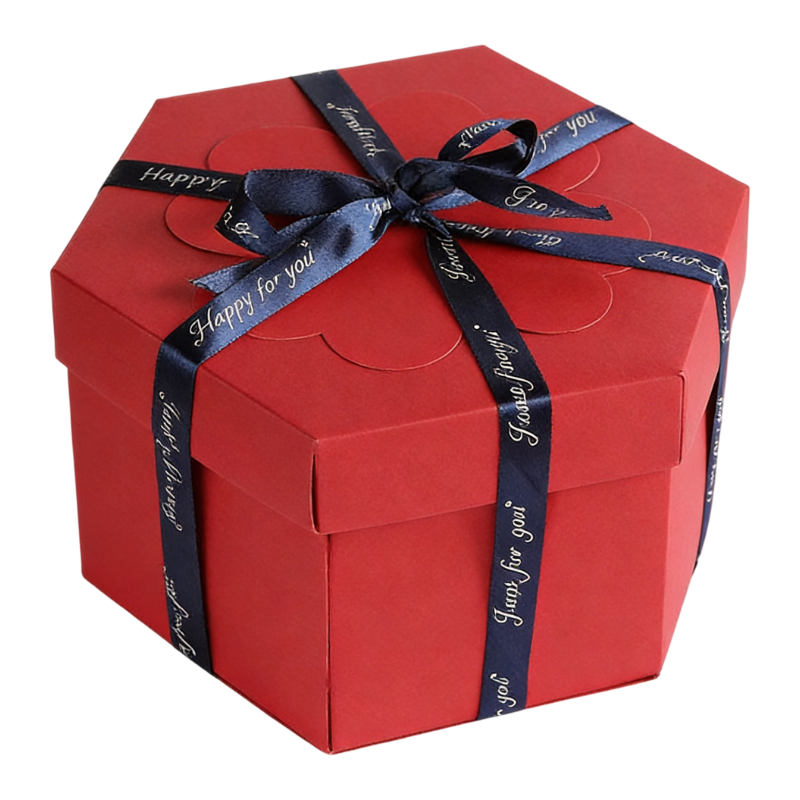 Red Hexagon 4-Layer 12-Pocket Explosion Gift Box(Finished) - Creative Handmade Photo Album &amp; Scrapbook for Anniversaries &amp; Birthdays