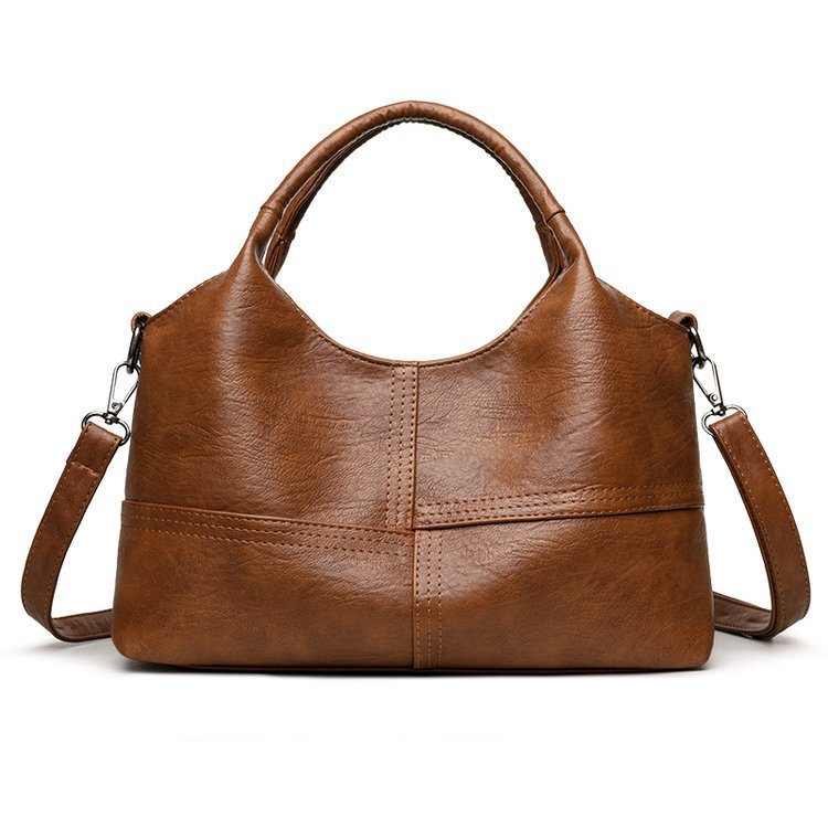 Brown Retro Soft PU Leather Handbag for Women - Trendy Large Capacity Daily Crossbody Bag with Detachable Shoulder Strap
