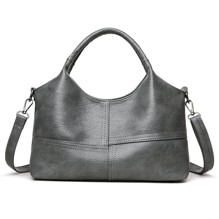 Grey Retro Soft PU Leather Handbag for Women - Trendy Large Capacity Daily Crossbody Bag with Detachable Shoulder Strap