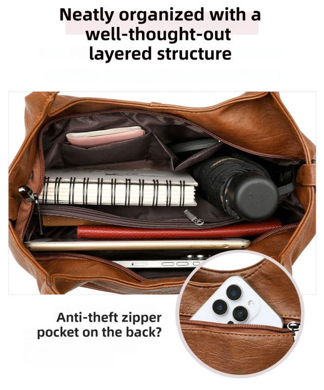 Grey Retro Soft PU Leather Handbag for Women - Trendy Large Capacity Daily Crossbody Bag with Detachable Shoulder Strap