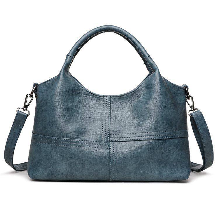 Blue Retro Soft PU Leather Handbag for Women - Trendy Large Capacity Daily Crossbody Bag with Detachable Shoulder Strap