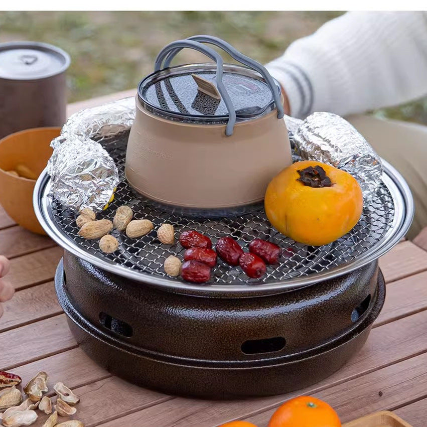 Blue 1L Portable Collapsible Camping Kettle - Food-Grade Silicone Body with 304 Stainless Steel Base, Compatible with Induction & Gas Stoves