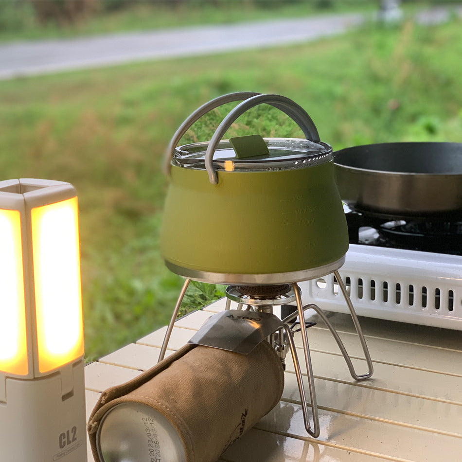 Blue 1L Portable Collapsible Camping Kettle - Food-Grade Silicone Body with 304 Stainless Steel Base, Compatible with Induction & Gas Stoves