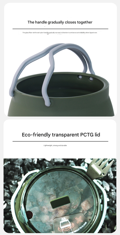 Red 1L Portable Collapsible Camping Kettle - Food-Grade Silicone Body with 304 Stainless Steel Base, Compatible with Induction & Gas Stoves