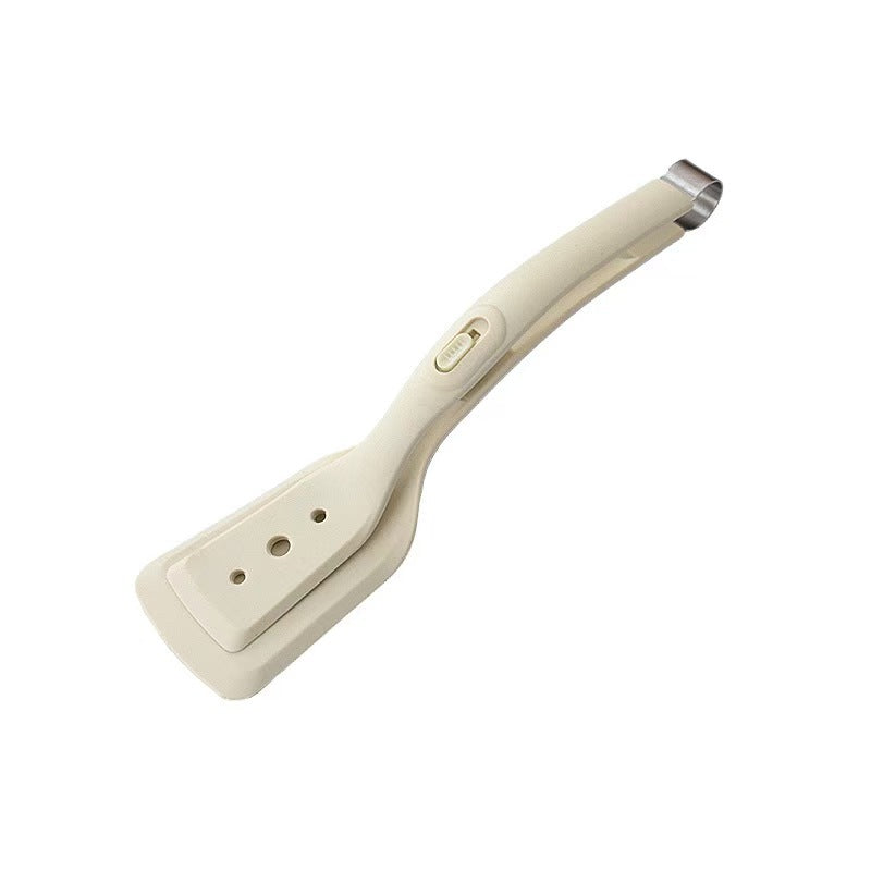 2-in-1 White Silicone Spatula Tongs with Locking Clip & Oil Drainage - Non-Stick Heat Resistant Food Flipper & Kitchen Clamp