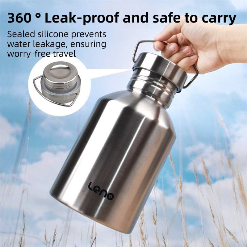 2L Large Capacity Outdoor Sports Adventure Water Bottle - Food-Grade 304 Stainless Steel with Portable Handle & 4.5cm Narrow Mouth