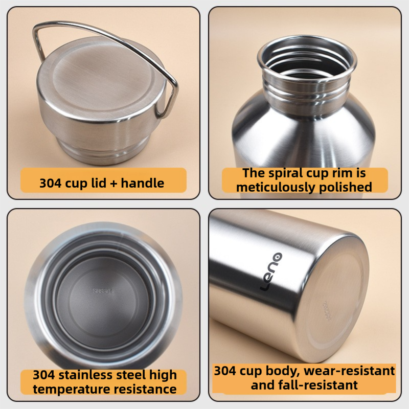 2L Large Capacity Outdoor Sports Adventure Water Bottle - Food-Grade 304 Stainless Steel with Portable Handle & 4.5cm Narrow Mouth